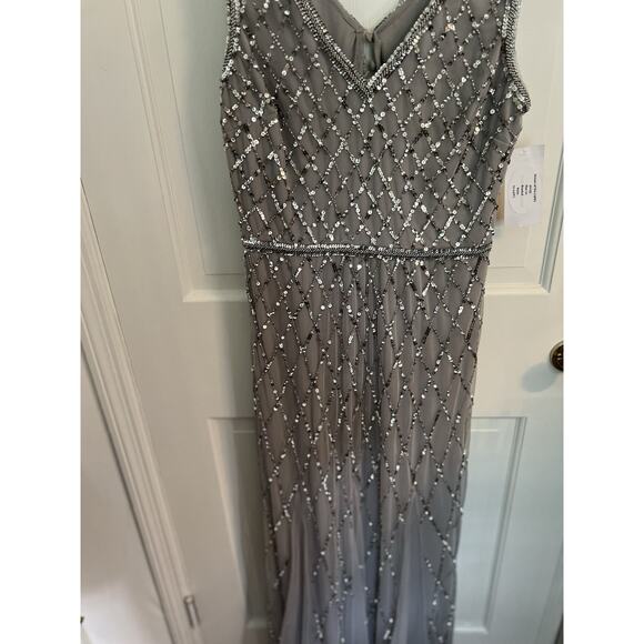Adrianna Papell Platinum Size 10 Silver Beaded Tulle Bridesmaids Dress Formal - Picture 3 of 16